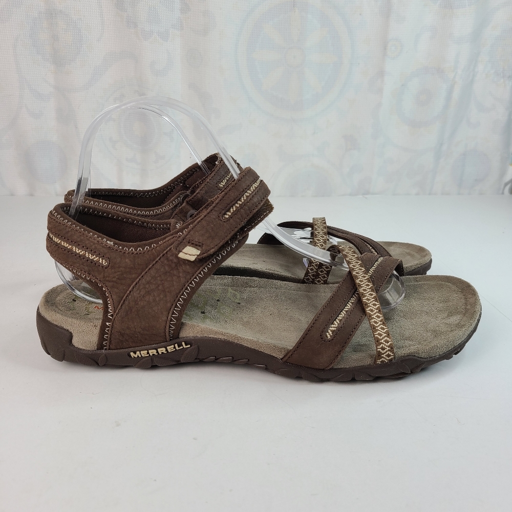 Merrell Terran Cross II brown and cream strappy active sandals women's Sz 10 - Picture 7 of 13